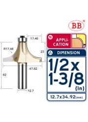 BB Corner Rounding Router Bit Concave Milling Cutter with Parallel Shank 1/2 1/4 Inch Woodworking Tool Round Edge Trimmer