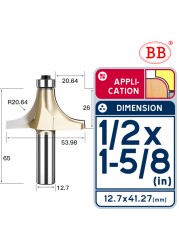 BB Corner Rounding Router Bit Concave Milling Cutter with Parallel Shank 1/2 1/4 Inch Woodworking Tool Round Edge Trimmer