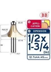 BB Corner Rounding Router Bit Concave Milling Cutter with Parallel Shank 1/2 1/4 Inch Woodworking Tool Round Edge Trimmer