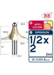 BB Corner Rounding Router Bit Concave Milling Cutter with Parallel Shank 1/2 1/4 Inch Woodworking Tool Round Edge Trimmer