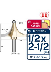 BB Corner Rounding Router Bit Concave Milling Cutter with Parallel Shank 1/2 1/4 Inch Woodworking Tool Round Edge Trimmer