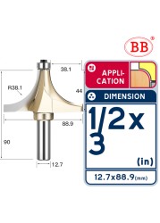 BB Corner Rounding Router Bit Concave Milling Cutter with Parallel Shank 1/2 1/4 Inch Woodworking Tool Round Edge Trimmer