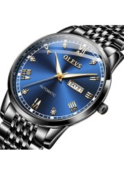 New OLEVS Men's Mechanical Watch Switzerland Wristwatch Business Men Waterproof Steel Strap Automatic Mechanical Watches Gift