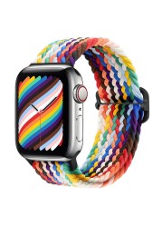 Braided Solo Loop Ring for Apple Watch 44mm 40mm 42mm 38mm Elastic Nylon Fabric Bracelet for iWatch 3 4 5 SE 6 Adjustable Buckle