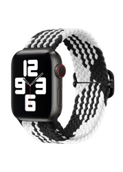 Braided Solo Loop Ring for Apple Watch 44mm 40mm 42mm 38mm Elastic Nylon Fabric Bracelet for iWatch 3 4 5 SE 6 Adjustable Buckle