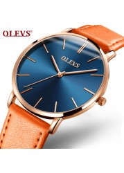 OLEVS Ultra-thin Men Watches Top Brand Fashion Casual Luxury Genuine Leather Japan Quartz Waterproof Wristwatch for Male