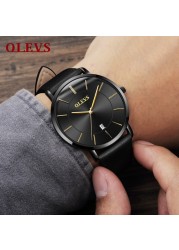 OLEVS Ultra-thin Men Watches Top Brand Fashion Casual Luxury Genuine Leather Japan Quartz Waterproof Wristwatch for Male