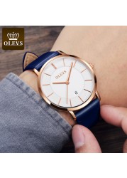 OLEVS Ultra-thin Men Watches Top Brand Fashion Casual Luxury Genuine Leather Japan Quartz Waterproof Wristwatch for Male