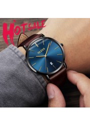 OLEVS Ultra-thin Men Watches Top Brand Fashion Casual Luxury Genuine Leather Japan Quartz Waterproof Wristwatch for Male