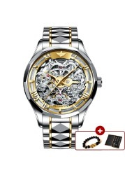 OUPINKE Watches For Men Skeleton Automatic Mechanical Watch Self Winding Sapphire Crystal Luxury Dress Tungsten Steel Water Resistant