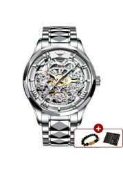 OUPINKE Watches For Men Skeleton Automatic Mechanical Watch Self Winding Sapphire Crystal Luxury Dress Tungsten Steel Water Resistant