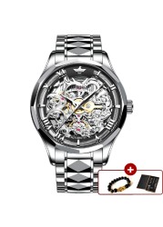 OUPINKE Watches For Men Skeleton Automatic Mechanical Watch Self Winding Sapphire Crystal Luxury Dress Tungsten Steel Water Resistant