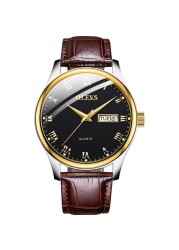 OLEVS Top Brand Classic Men's Quartz Watch Water Resistant Leather Strap Business Popular Casual Men's Watch Date Clock