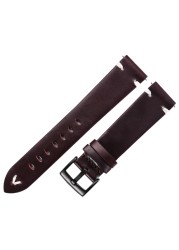 Leather Watchband Black Dark Brown Oil Wax Leather Italian Watch Strap 18mm 20mm 22mm Quick Release Handmade Cowhide Watch Strap