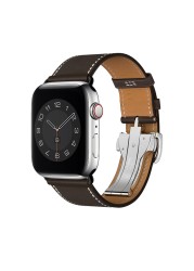 High Quality Genuine Leather Ebene Barenia Single Round Deployment Buckle Strap for iwatch Apple Watch7 6 Se 5 4 3 2 1