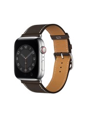 High Quality Genuine Leather Ebene Barenia Single Round Deployment Buckle Strap for iwatch Apple Watch7 6 Se 5 4 3 2 1