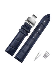 Genuine Leather Bracelet Dark Blue Watch Strap Butterfly Clasp Watchband Size In 16mm 18mm 20mm 21 22mm 23mm Watch Band