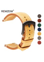 Remz Plaid - Genuine Leather Watch Band for Men and Women, Black, Blue, Gray, Brown, Cowhide, 18mm, 20mm, 22mm, 24mm