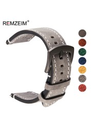 Remz Plaid - Genuine Leather Watch Band for Men and Women, Black, Blue, Gray, Brown, Cowhide, 18mm, 20mm, 22mm, 24mm