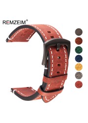 Remz Plaid - Genuine Leather Watch Band for Men and Women, Black, Blue, Gray, Brown, Cowhide, 18mm, 20mm, 22mm, 24mm