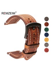 Remz Plaid - Genuine Leather Watch Band for Men and Women, Black, Blue, Gray, Brown, Cowhide, 18mm, 20mm, 22mm, 24mm