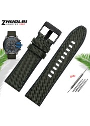 For Diesel Dz4500 Dz4506 DZ7420 DZ4318 Canvas Silicone Watch Strap Men's Officer Series 24 26 28mm Accessories Nylon Watchband