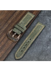 Handmade Canvas + Leather Watchband 20 22 24 26mm Compatible Bronze Strap Personalized Bronze Buckle