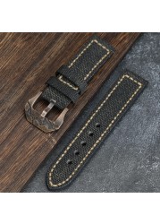 Handmade Canvas + Leather Watchband 20 22 24 26mm Compatible Bronze Strap Personalized Bronze Buckle