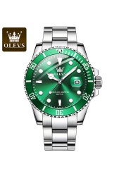 OLEVS Men's Luminous Waterproof Green Water Ghost Watch Quartz Watch Men's Watch Trend Calendar Display Stainless Steel Strap 5885