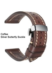 Top Quality Leather Watchband Brown Real Italian Calfskin Watch Band 18-26mm With Solid Automatic Butterfly Buckle Watch Straps