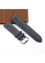 Handmade watch strap 18mm 19mm 20mm 22mm leather strap black brown blue breathable porous watches #C