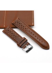 Handmade watch strap 18mm 19mm 20mm 22mm leather strap black brown blue breathable porous watches #C