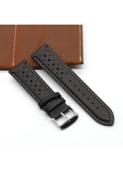 Handmade watch strap 18mm 19mm 20mm 22mm leather strap black brown blue breathable porous watches #C