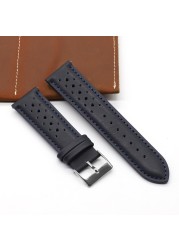 Handmade watch strap 18mm 19mm 20mm 22mm leather strap black brown blue breathable porous watches #C