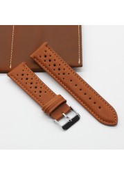 Handmade watch strap 18mm 19mm 20mm 22mm leather strap black brown blue breathable porous watches #C