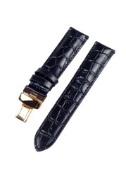 19mm (Buckle18mm) PRC200 T17 T41 T461 High Quality Silver Butterfly Buckle + Black Genuine Leather Watch Bands Strap