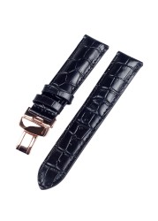 19mm (Buckle18mm) PRC200 T17 T41 T461 High Quality Silver Butterfly Buckle + Black Genuine Leather Watch Bands Strap