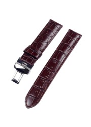 19mm (Buckle18mm) PRC200 T17 T41 T461 High Quality Silver Butterfly Buckle + Black Genuine Leather Watch Bands Strap