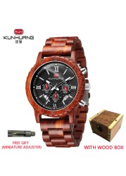 Fashion Watches Mens Top Brand Luxury Wrist Watch Quartz Watch Wooden Watch Men Red Sandalwood Chronograph Relogio Masculino