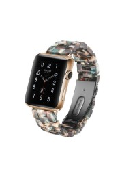 Replacement Resin Tortoise Shell Lines Watch Strap Bracelet For Apple Watch Series 5/4/3/2/1 42mm 44mm 38 and 40mm Leopard Print