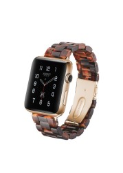 Replacement Resin Tortoise Shell Lines Watch Strap Bracelet For Apple Watch Series 5/4/3/2/1 42mm 44mm 38 and 40mm Leopard Print