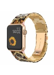 Replacement Resin Tortoise Shell Lines Watch Strap Bracelet For Apple Watch Series 5/4/3/2/1 42mm 44mm 38 and 40mm Leopard Print