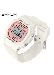 SANDA Fashion Simple Sports Watch Women Casual Military Watches Alarm Clock Shock Resistant Waterproof Digital Watches Female 293