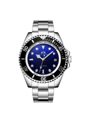 Men's automatic self-wind mechanical stainless steel strap gold silver gradient black blue dial date business watch