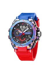 Quartz Watch Men Wristwatches SMAEL Watchfull Red Band 50M Water Resistant Analog Alarm Watch Digitals 8060 Sports Watches