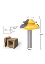 1/2" 1/4" 8mm Shank 45 Degree Lock Miter Router Bit 8*1-1/2 8*1-3/8 Tenon End Cutter Milling Tools for Woodworking