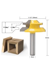 1/2" 1/4" 8mm Shank 45 Degree Lock Miter Router Bit 8*1-1/2 8*1-3/8 Tenon End Cutter Milling Tools for Woodworking