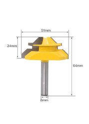 1/2" 1/4" 8mm Shank 45 Degree Lock Miter Router Bit 8*1-1/2 8*1-3/8 Tenon End Cutter Milling Tools for Woodworking