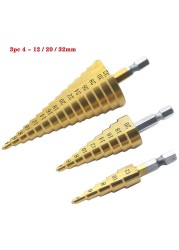 3-12mm 4-12mm 4-20mm Step Cone Drill Bit Hole Cutter Preferred Tool Hex Shank Step Drills Shank Coated Metal Drill Bit for Metal Wood