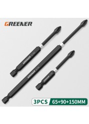 Green Impact Strong Magnetic Impulse Head Cross High Hardness Hand Drill Bit Screw Electric Screwdriver Set 50 65 70 90 150mm